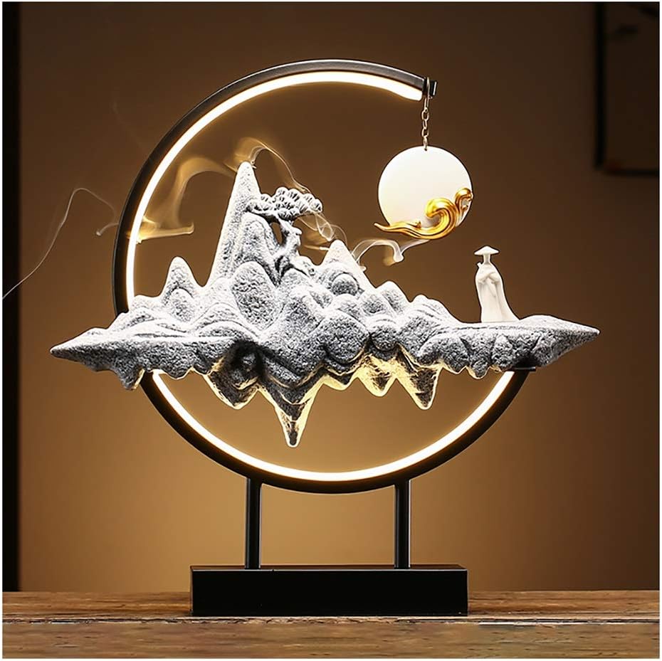 LED Desk Lamp Incense Burner Smoke Backflow Cone Incense Holder Zen