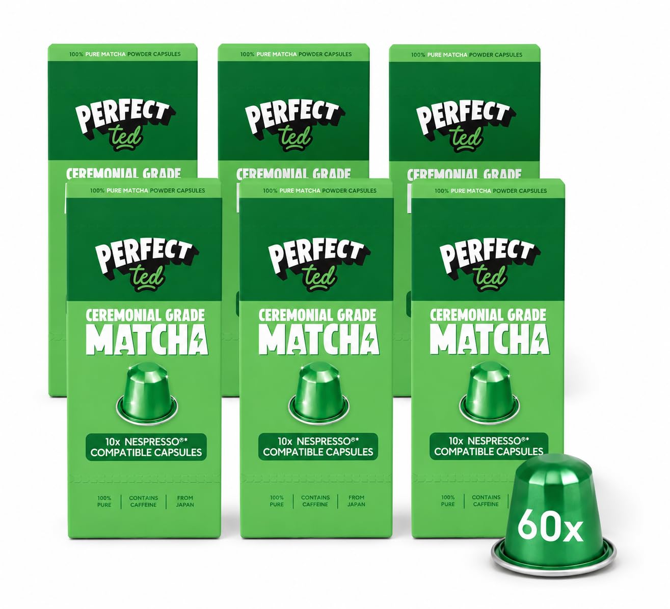 Perfect Ted Original | 60 Nespresso®-kompatible Kapseln | Matcha-Pulver in zeremonieller Qualität | Für Matcha Latte | Japanischer Herkunft