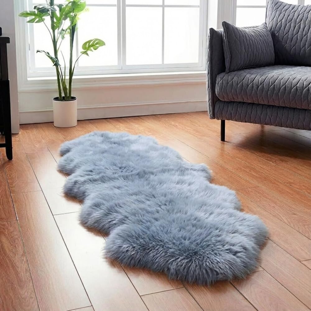 Woolous Sheepskin Rug Large 180x60cm Natural New Zealand Sheepskin Rugs Extra Fluffy Soft Thick Wool Fur Rug for Bedroom, Living Room, Bedside (Silver Grey)