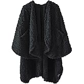 Royoliving Fuzzy Sherpa Wearable Fleece Blanket with Pockets for Adults, Ultra Soft Plush Shawl Throw Blankets (Black, 58'' x 64'')