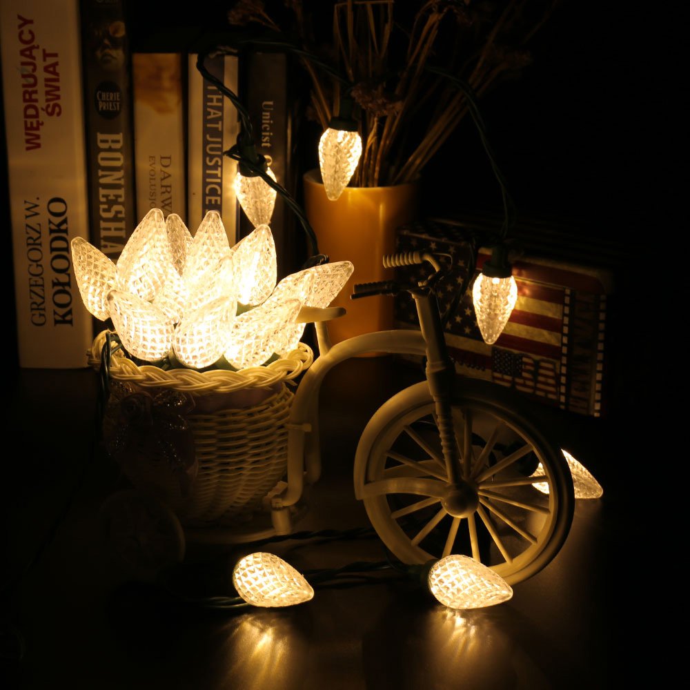 Brizled C9 Christmas Lights, 16ft 25 LED Faceted C9 Warm White Christmas Lights, Connectable ...