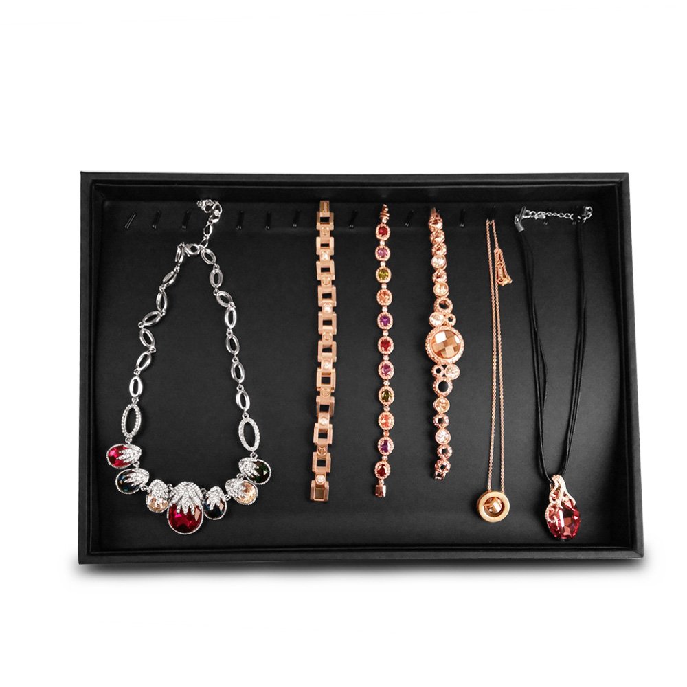 Oirlv Black PU Leather Jewellry Trays Necklace Tray with MDF Necklace Exhibition Props Jewelry Organizer (Necklace Tray)