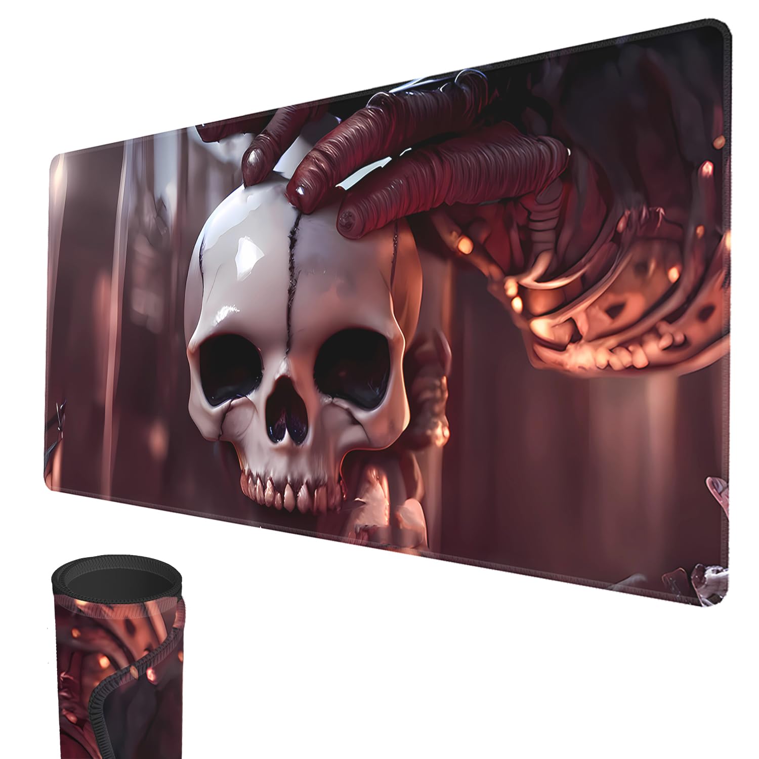 MTG Playmat, 24" x 14" TCG Game Play Mat Stitched Edges Trading Card Game Playmats with Storage Bag Smooth Rubber Surface Battle Game Mat (Skull)