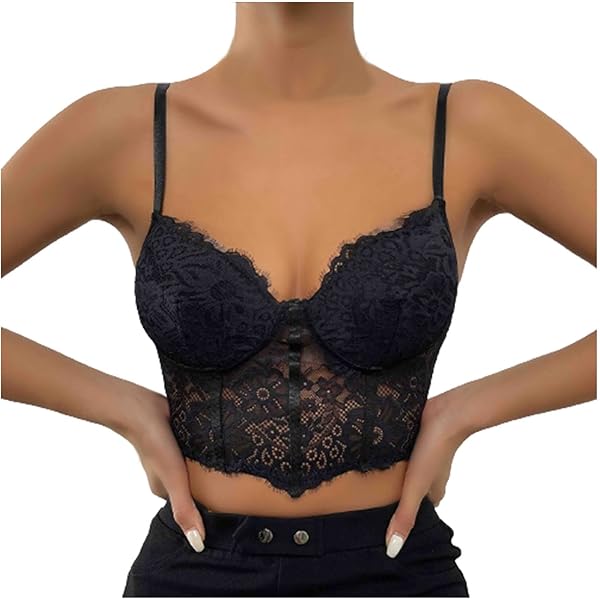 Women's Spaghetti Strap Bustier Top Floral Lace Crop Cami