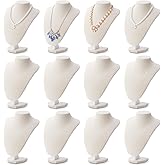 Huquary 12 Pcs Necklace Stand Display Jewelry Bust Necklace Stand Jewelry Photography Props for Selling Home Store Trade Show (Beige,Velvet)