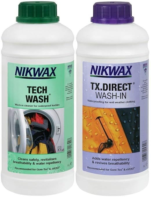 Nikwax Tech Wash und TX Direct, Doppelpack, für die Reinigung und Imprägnierung von Outdoor-Zubehör, 2x 1000ml