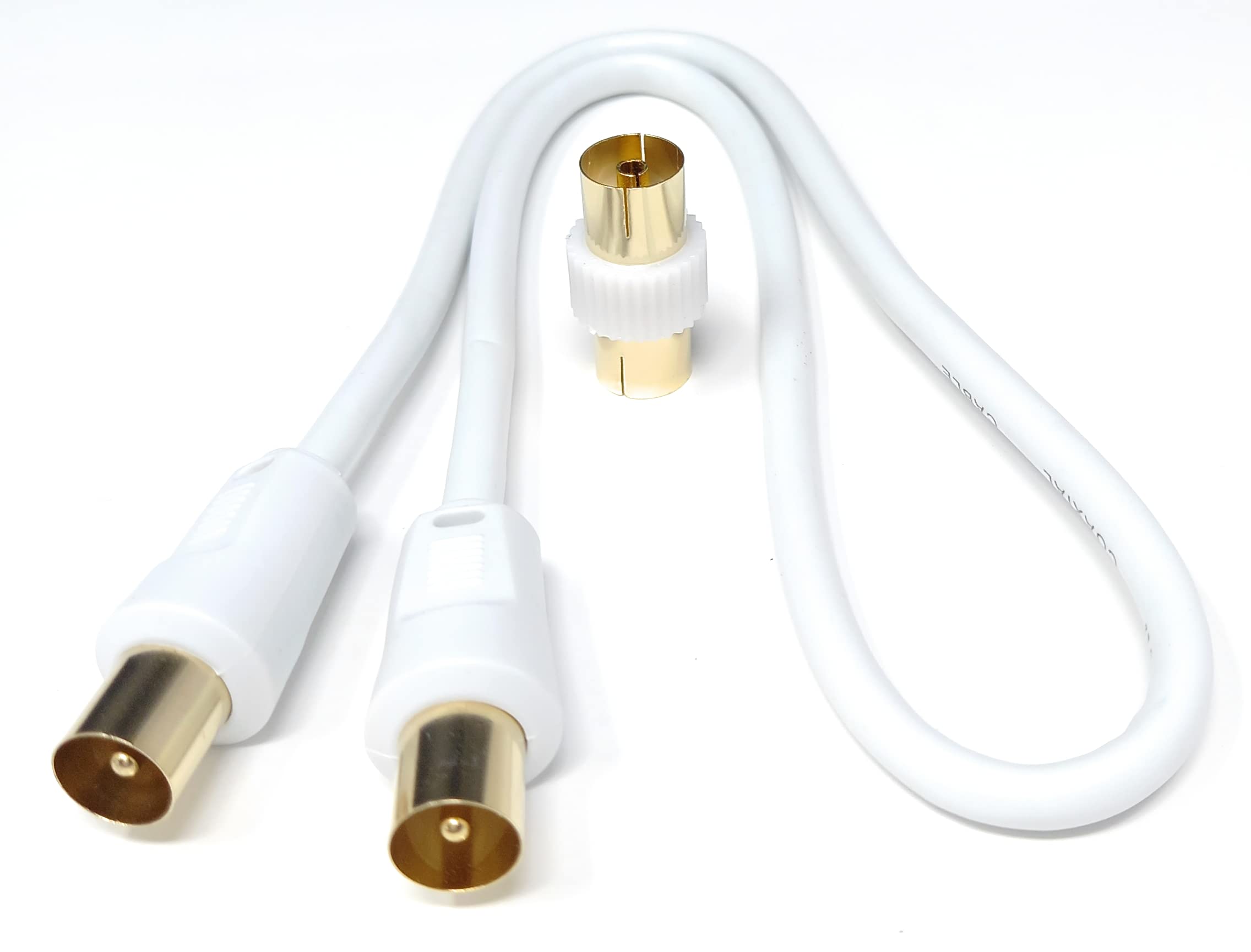 DRUT 50cm short TV RF Male to Male Aerial Antenna Coaxial Cable With Female to Female Coupler, Gold Connectors 75 ohm, 3C2V 1.6ft White
