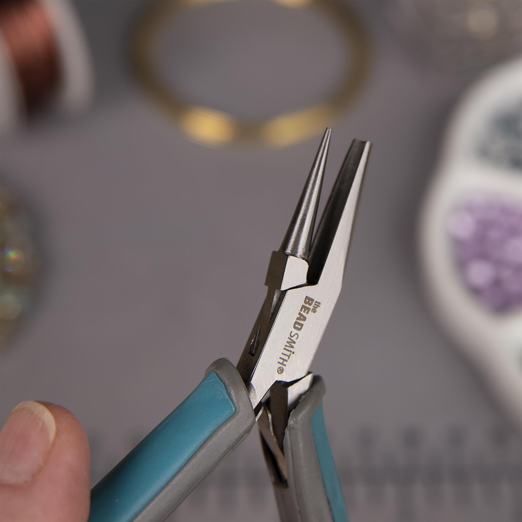 The Beadsmith Simply Modern Half Round Nose/Half Concave Pliers, 4.5 Inches (114mm) With Polished Steel Head, PVC Grip Handles and Double-leaf Springs, Tool For Jewelry Making