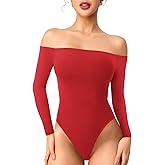 YEOREO Dacrly Strapless Bodysuit Long Sleeve Off Shoulder Leotard Double Lined Thong Bodycon Slim Fit Sexy Y2K Going Out Tops