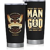FUWERMON Religious Gifts for Men, Christian Gifts for Men, Christian Birthday Graduation Travel Mugs, Inspirational Catholic Gift, Bible Verse Gift, Man of God 20oz Coffee Tumbler