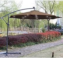 Amazon Com Kosycosy 10 Ft Led Lighted Cantilever Umbrella Solar Power Patio Umbrella Offset Outdoor Market Hanging Umbrellas Crank With Cross Base Tan Garden Outdoor