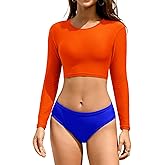 Cromi Women Two Piece Long Sleeve Swimsuits Rash Guard Bathing Suit Sun Protection Crop Top with Swim Bottom