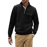 Dokotoo Men Men's Quarter Zip Pullover Quilted Sweatshirt Casual Mock Neck Geometric Texture Polo Sweater with Pocket