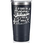 Onebttl Piano Gifts for Piano Players for Men, Women, Piano Teacher and Piano Lovers, 20oz/590ml Stainless Steel Insulated Tumbler Coffee Mug with Straw & Lid - I Play the Piano
