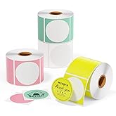 MUNBYN 2 Inch Color Circle Thermal Sticker Label, Self-Adhesive Round Direct Thermal Label for Logo Design, QR Code, White Pink Green Yellow, 3000 Sheets/4 Rolls