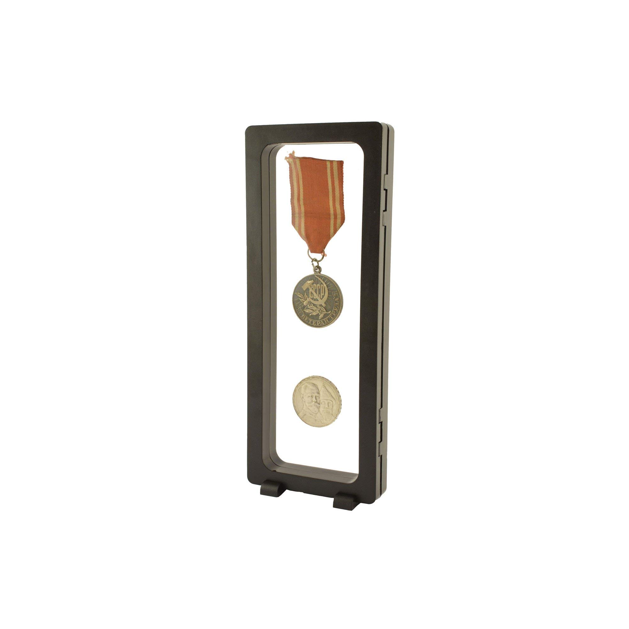 PELLER'S Floating Objects Frame 3D VISIO 9.05" X 3.54", For Models, Coins, Fossils, Stones, Knive, Pen, Medal. Size L, BLACK