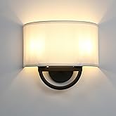 JIMUBEAM Industrial 2-Lights Wall Sconce Fixture with White Fabric Shade, Double Arm Wall Light Lamps Decor for Hallway Bedro