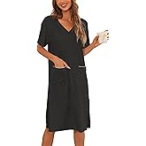 YYA Loose Nightgowns for Women Short Sleeve Sleepwear V Neck Nightshirt with Pockets Soft Pajama Dress S-3XL