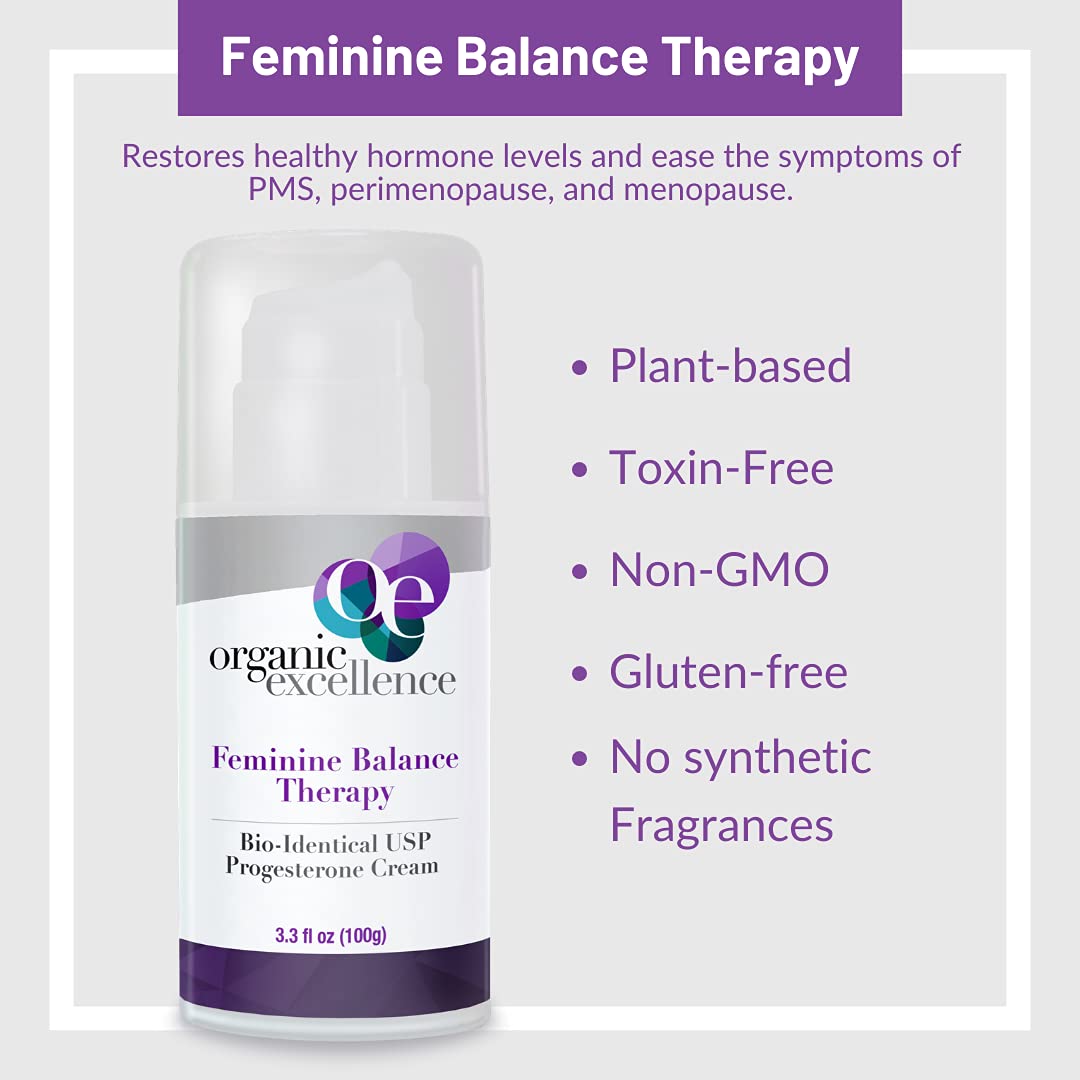Organic Excellence Progesterone Cream for Women, Natural Bio-Identical Progesterone Supplement for Hormonal Balance and Support - PMS, Perimenopause, Menopause, 3.3 fl oz