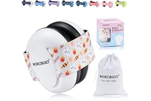 WORCBGIO Infant Ear Protection Noise Cancelling Baby Ear Muffs, Toddler Hearing Protection with Adjustable Elastic Headband (Bear, White