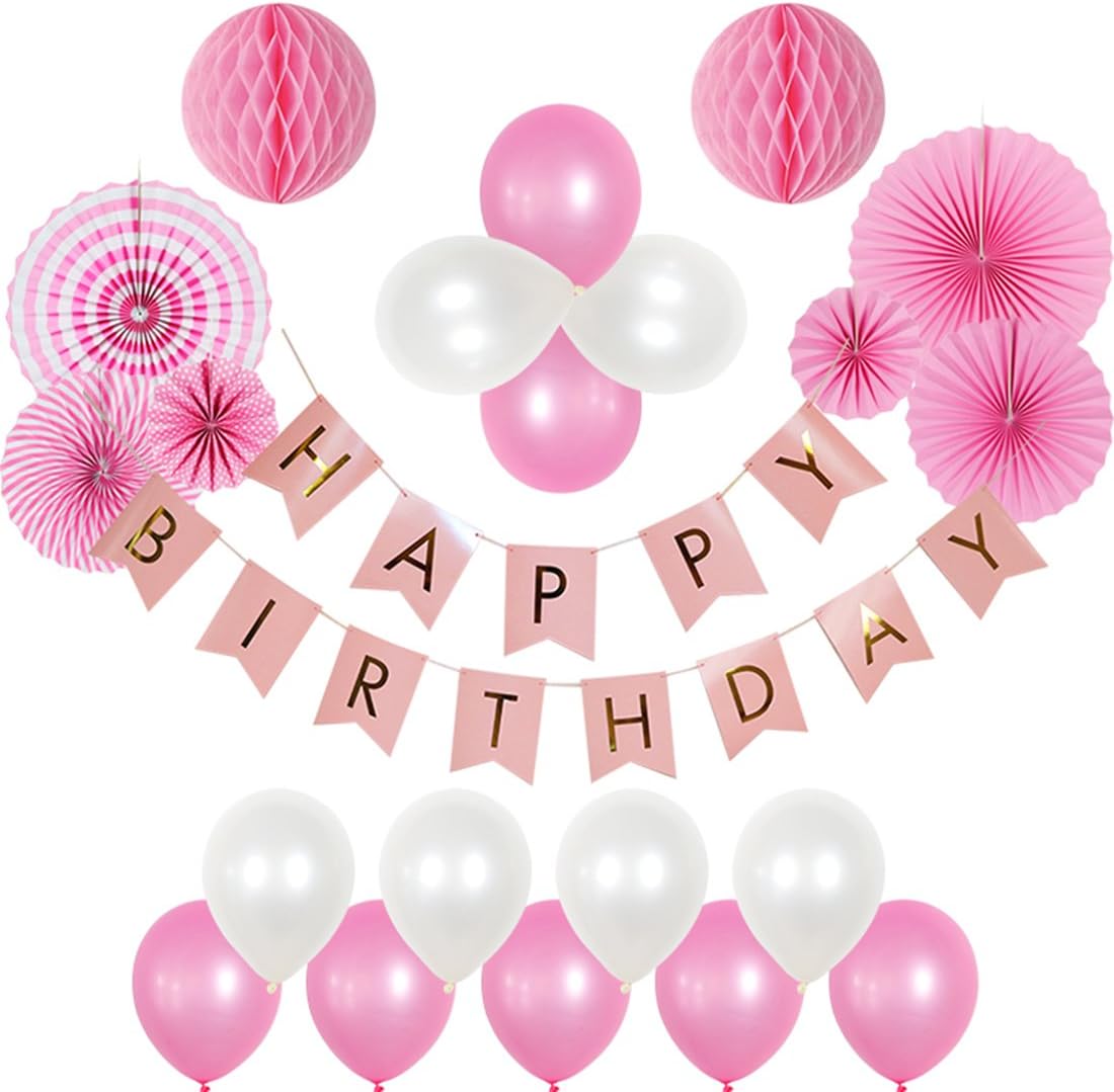 Watooma Birthday Party Banner Decorations Paper Hanging Birthday Banner Garland Kit, Birthday Balloons for Boy Girl Adult,Girl