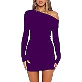 Mokoru Women's Sexy Elegant Off Shoulder Long Sleeve Ruched Bodycon Cocktail Party Mini Dresses