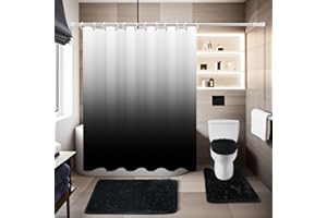 BAAHRNOM Black Shower Curtain Set 4 Piece Bathroom Sets with Shower Curtain and Rugs and Non Slip U Shaped Toilet Rugs Luxury Bathroom Decor Sets