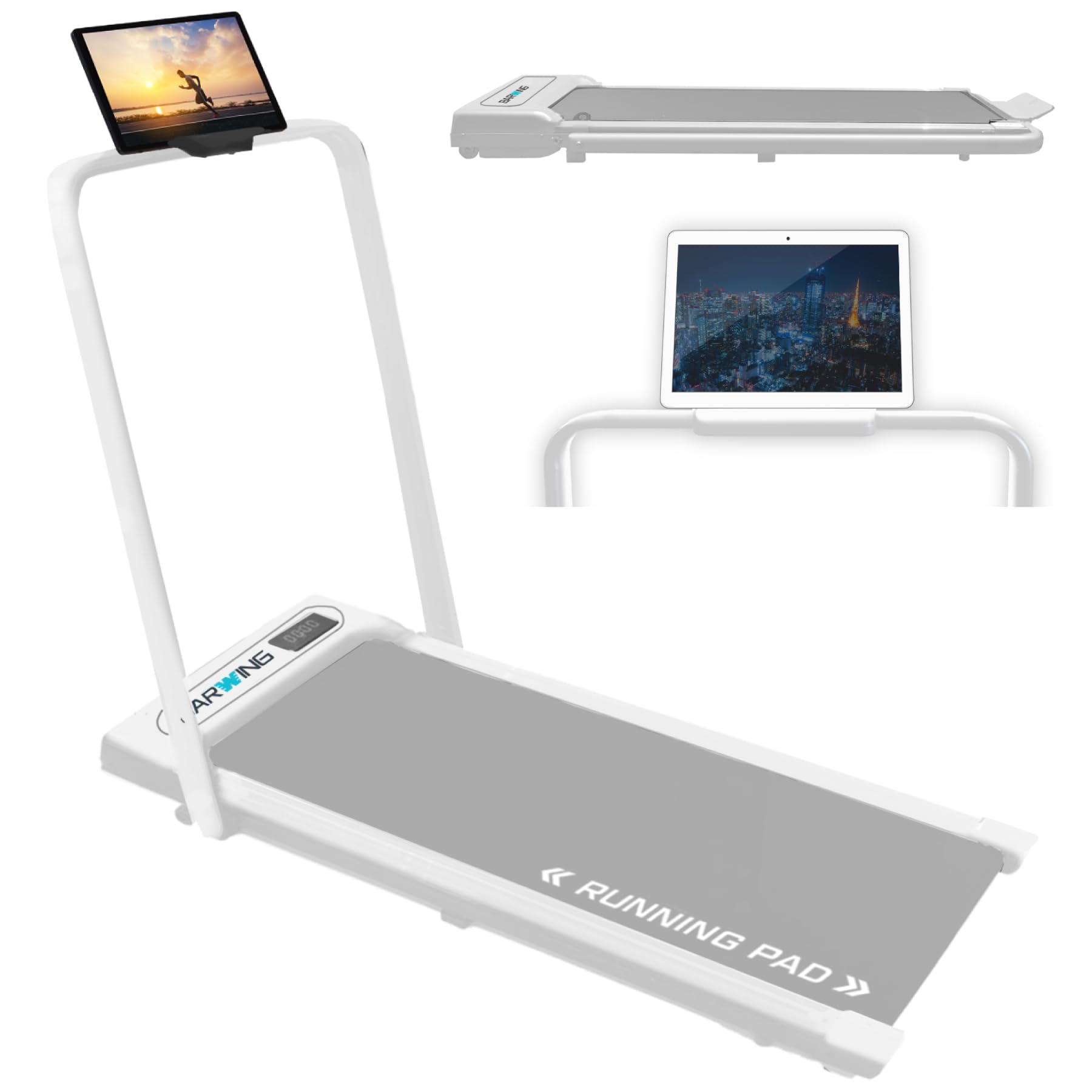 BARWING(バーウィング) ランニングパット ルームランナー ハンドル MAX10km/h MAX12km/hランニングマシン ウォーキングマシン ランニングマシーン トレッドミル ルームランナ ランニングましーん家庭用 ホームジム 健康器具 家庭用 静音 電動 折り畳み 高齢者 防音 マット (07. ホワイト ハンドル付き MAX12m/h)商品画像