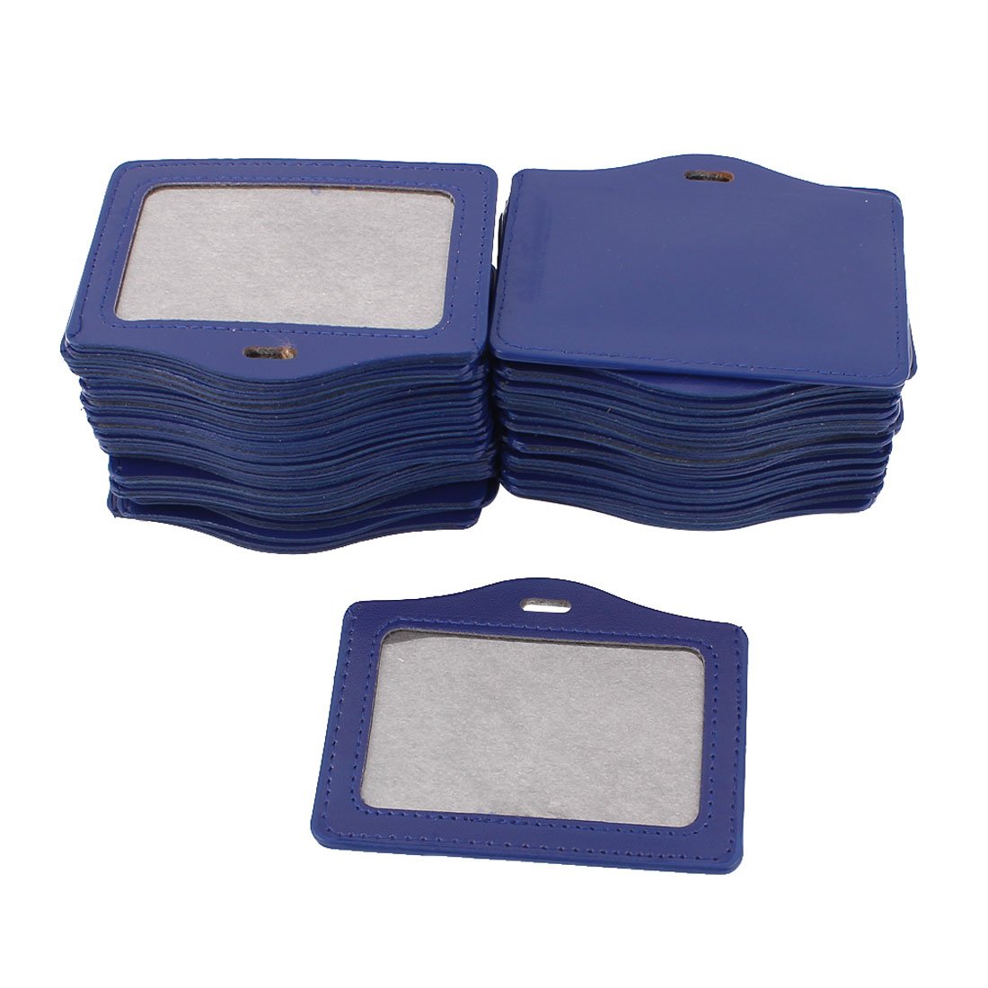 Sourcingmap Faux Leather School Office Horizontal Business ID Badge Card Holder 50Pcs Blue