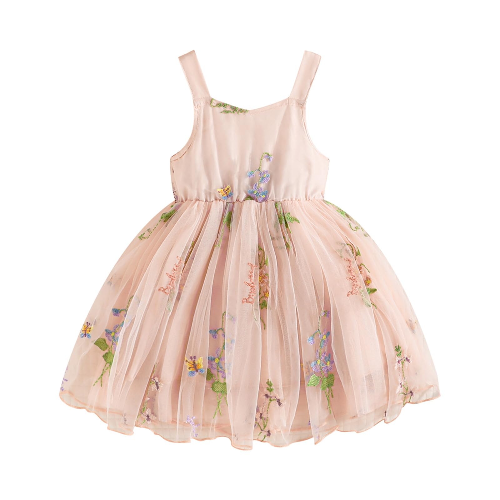 Photo 1 of Toddler Princess Dress Summer Clothes Sleeveless Floral Embroidered Tulle A-Line Bowknot Baby Girls Dresses (Pink, 4 Years)