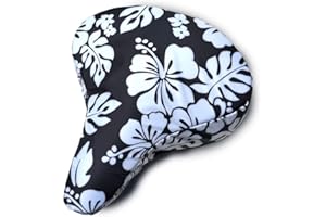 CRUISER CANDY Padded Bike Seat Cover, Cushioned Bicycle Seat Cover, Waterproof Bicycle Seat, Best for Beach Cruiser Seats, EBikes, Spin Bike Padded Seat, Exercise Bike Seat Cushion. (Black Hibiscus)