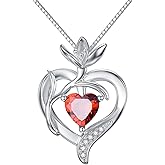 TOUPOP Birth Flower Necklace 925 Sterling Silver Heart Birthstone Pendant Necklaces Birth Month Floral Jewelry Birthday Valentines Day Mothers Day Gifts for Women Wife Mom
