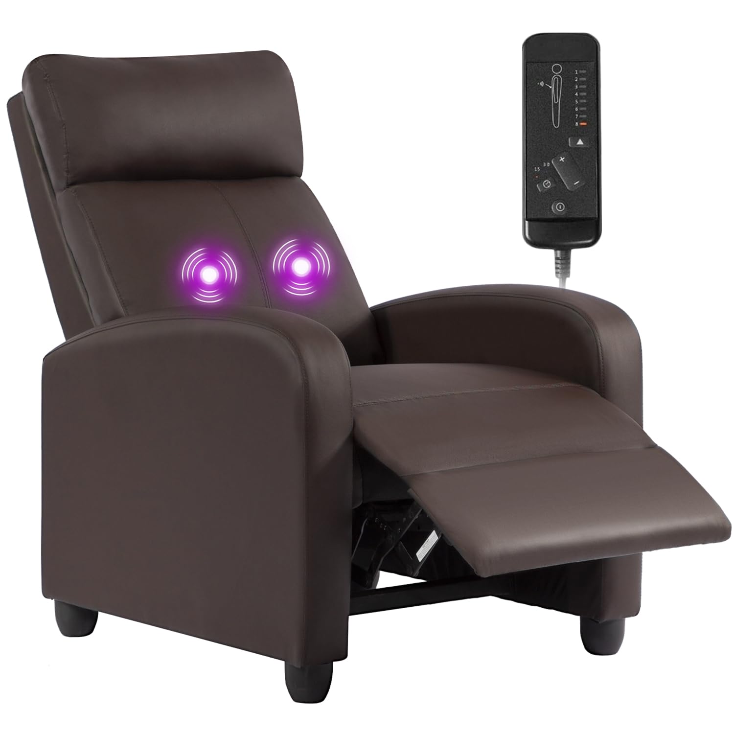 Photo 1 of BestMassage | Recliner Chair | with 2 Point Massage Function | Pu Brown | with Lumbar Support, Adjustable Push Back, Footrest & Padded Seat | Easy Assembly | for Living Room, Home Theatre