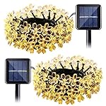 Qedertek Solar String Lights Flower, 2 Pack 22ft 50 LED Waterproof Outdoor Decoration Lighting for Patio, Lawn, Garden, Christmas, and Holiday Festivals ( Warm white)