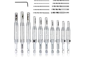 21 pcs Center Drill Bit Set, AFUNTA Self Centering Hinge Tapper Core Hole Puncher 5/64'' 7/64'' 9/64'' 11/64'' 13/64'' 5mm 1/4'' & 1 Pcs Hex Key & 10 Pcs Replacement Drill Bits