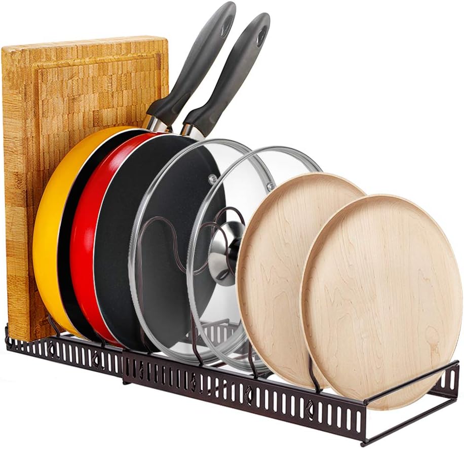 Amazon Com Cocoarm 7 Tier Pan Organizer Rack Kitchen Cabinet Pan Pot Lid Organizer Rack Expandable And Adjustable Compartments Pantry Cabinet Storage Rack Holder Kitchen Dining