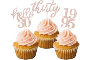 BCHOCKS 24 Pcs Rose Gold Glitter 30th Birthday Cupcake Toppers for 30th Anniversary Birthday Party Wedding Party Decorations