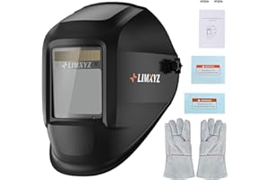 LIMXYZ Welding Helmet Auto Darkening,Large Viewing 3.94 * 3.15" True Color Welding Hood With 4 Arc Sensors Solar Powered,Wide Shade 5-9/9-13 for TIG, MIG, MAG With Welding gloves (L-001)