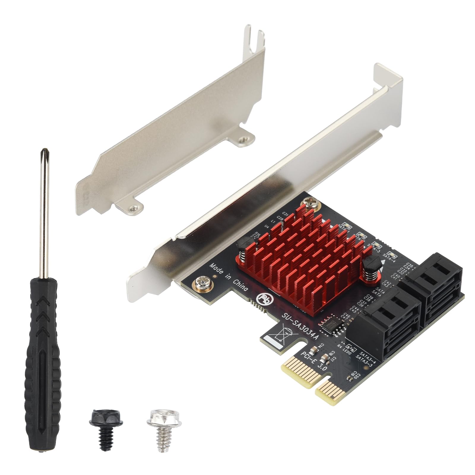 ELUTENG PCI-E zu SATA Adapter 4-Port PCIe Erweiterungskarte 6Gbps SATA 3.0 Controller PCI Express Controller Card mit Low-Profile Halterung für Windows/Linux, Non-Raid, Booten als Systemfestplatte 8
