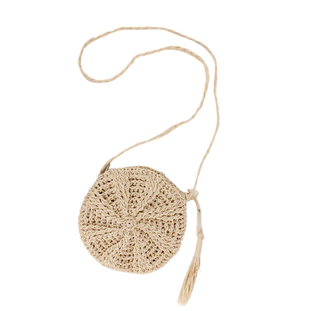 Faletony Summer Round Straw Shoulder Bag, Beach Bag, Straw Bag, Crossbody Beach Bag for Women, Girls, Women, Khaki/White