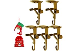 biqozi Fireplace Stocking and Garland Hangers for Mantle, 2026 New No Hardware Christmas Stocking Holder for Home Decoration, Adjustable 2 in 1 Double Tension Mantle Hangers for Garland(Gold-5pcs)