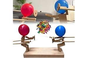 SIHUAN 2024 New Handmade Wooden Fencing Puppets- Balloon Bamboo Man Battle, Fun and Exciting 2-Player Wooden Robot Battle Game(30cm x 5mm, with 100 Balloons) (Handmade Wooden Fencing Puppets)