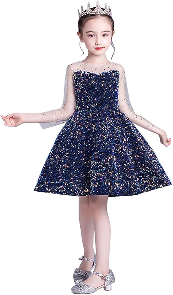 Amazon ロモハナガ 子供ドレス 七五三 結婚式 入学式 卒業式 キッズドレス キラキラ スパンコール フラワーガール ベールガール リングガール ピアノ 発表会 ワンピース 女の子 紺色 可愛い 100 160cm ネイビー 130cm フォーマル 通販