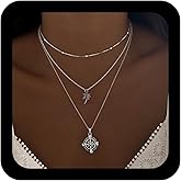 Andelaisi Boho Palm Necklace Choker Layered Palm Tree Necklace Vintage Compass Pendant Necklaces Multilayer Satellite Chain Necklaces for Women