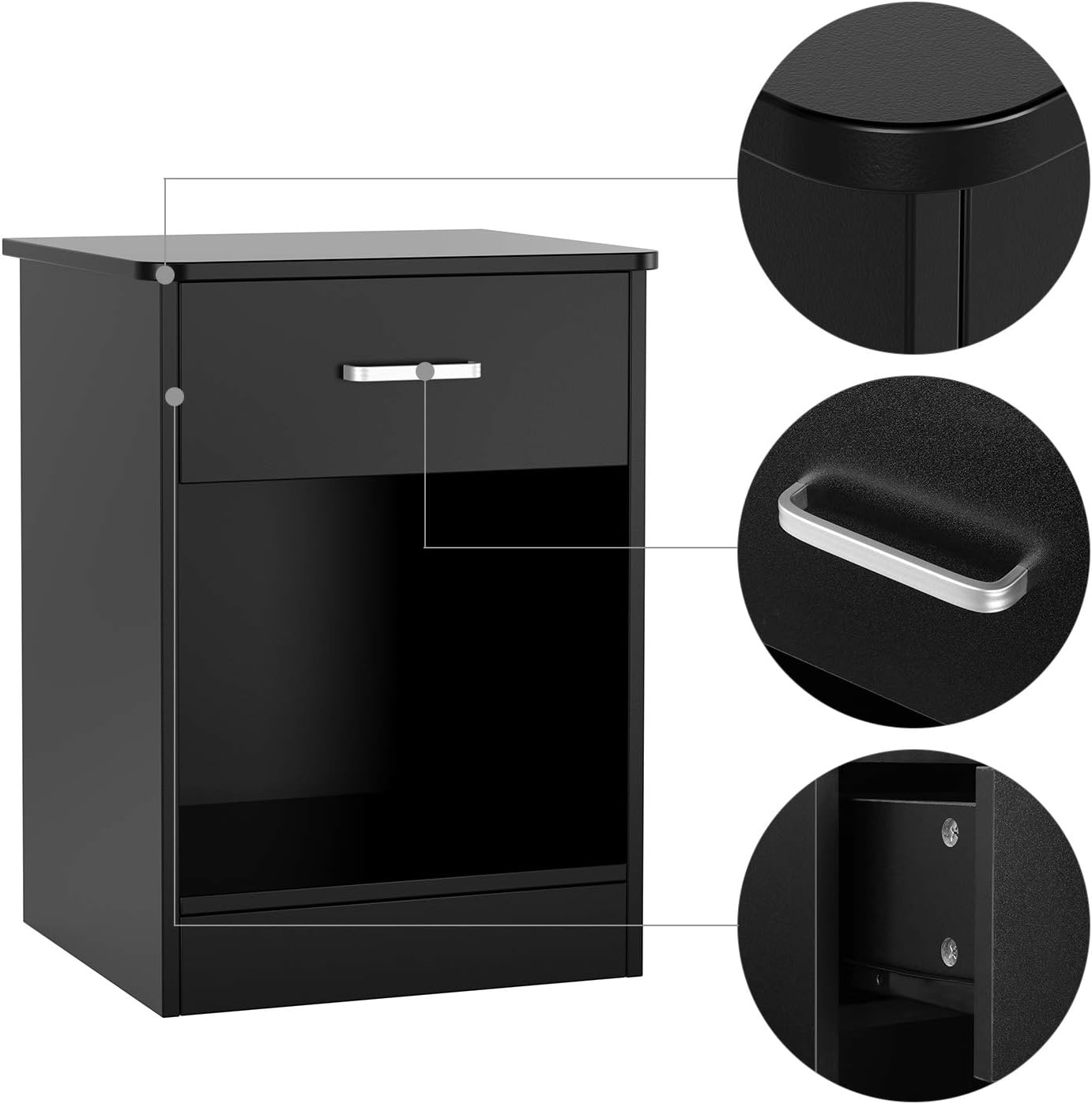 HOMFA Nightstand 2-Tier, Tall 1-Drawer End Table Side Table File Cabinet Storage Table for Home Office Bedside Cabinets with Sliding Drawer and Shelf, Black: Kitchen & Dining