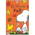 Flagology.com, PEANUTS®, PEANUTS® Falling Leaves Welcome Snoopy & Woodstock – House Flag 28" x 40", Outdoor Flag, Exclusive Premium Fabric, Officially Licensed PEANUTS®, Fall, Autumn