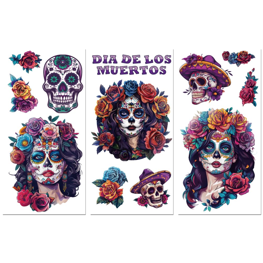 Peacoblue Rub on Transfer Decals for Furniture Crafts Decor 6"x12", 3Pcs Skeleton Lady Waterproof UV DTF Transfer Sticker for Day of the Dead, Dresser Lingerie Chests Drawer Glass Porcelain Wood