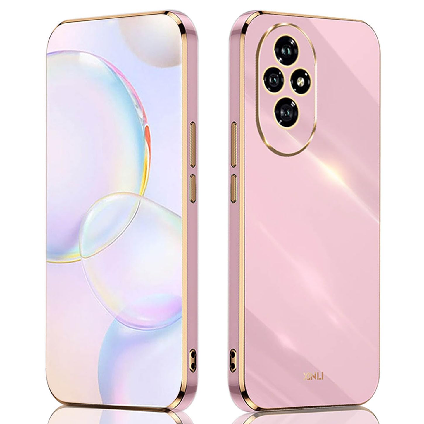 ILING Case for Honor 200 5G, Simple Solid Color Back Electroplated Gold Edging Design Soft TPU Shockproof Protective Ultra-thin Phone Case Cover (Purple)