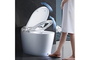 EPLO Smart Toilet Auto Open/Close,Built in Tank Bidet Toilet,Heated Seat,Foot Kick Flush,Blackout can Flush,1.06GPF,One piece Toilets for bathrooms,Night Light/LED Display/Modern Smooth Grey Lid