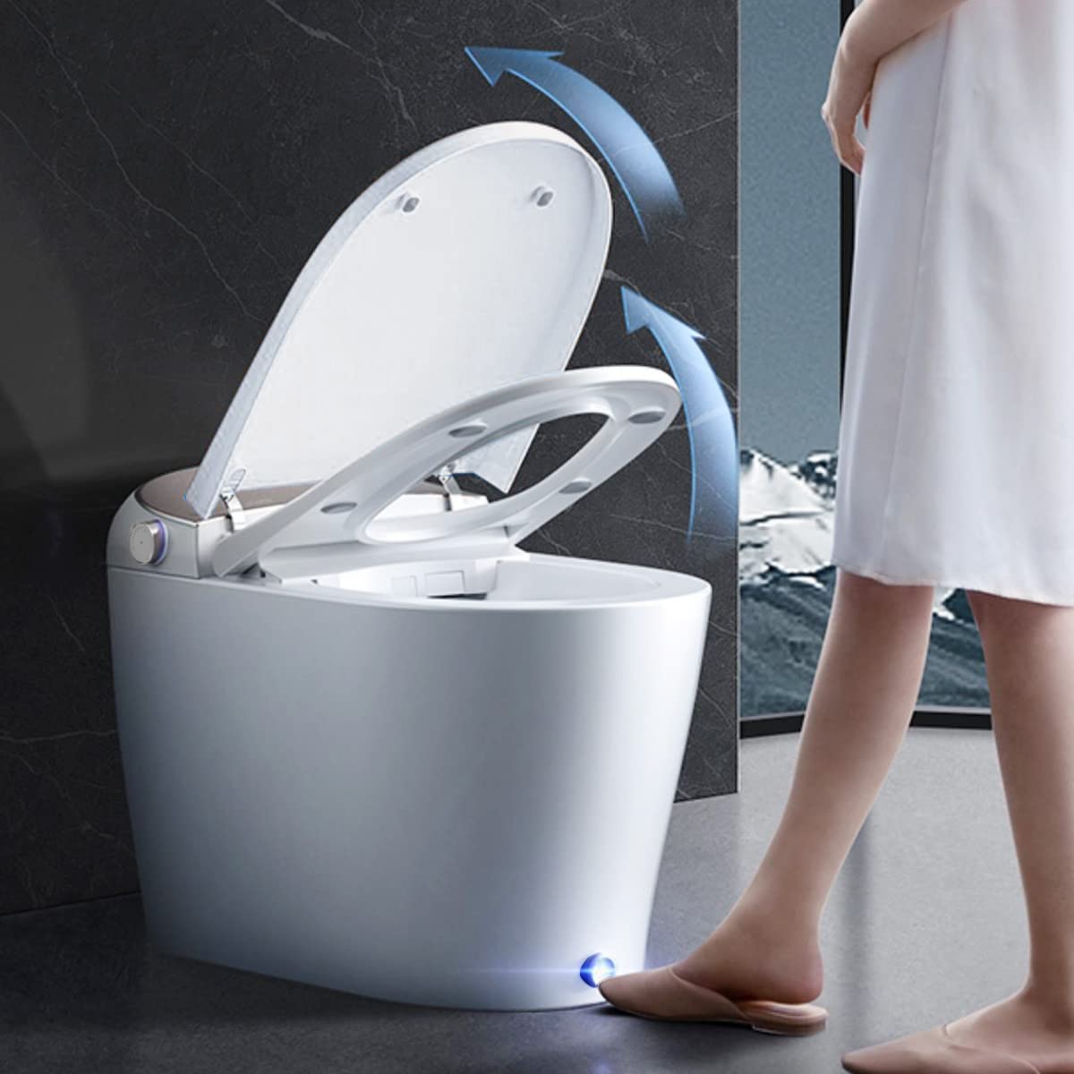 Photo 1 of EPLO Smart Toilet Auto Open/Close,Built in Tank Bidet Toilet,Heated Seat,Foot Kick Flush,Blackout can Flush,1.06GPF,One piece Toilets for bathrooms,Night Light/LED Display/Modern Smooth Grey Lid
